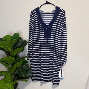 NWT Beach House Classic Navy and White Striped Coverup 50+ upf sun protection